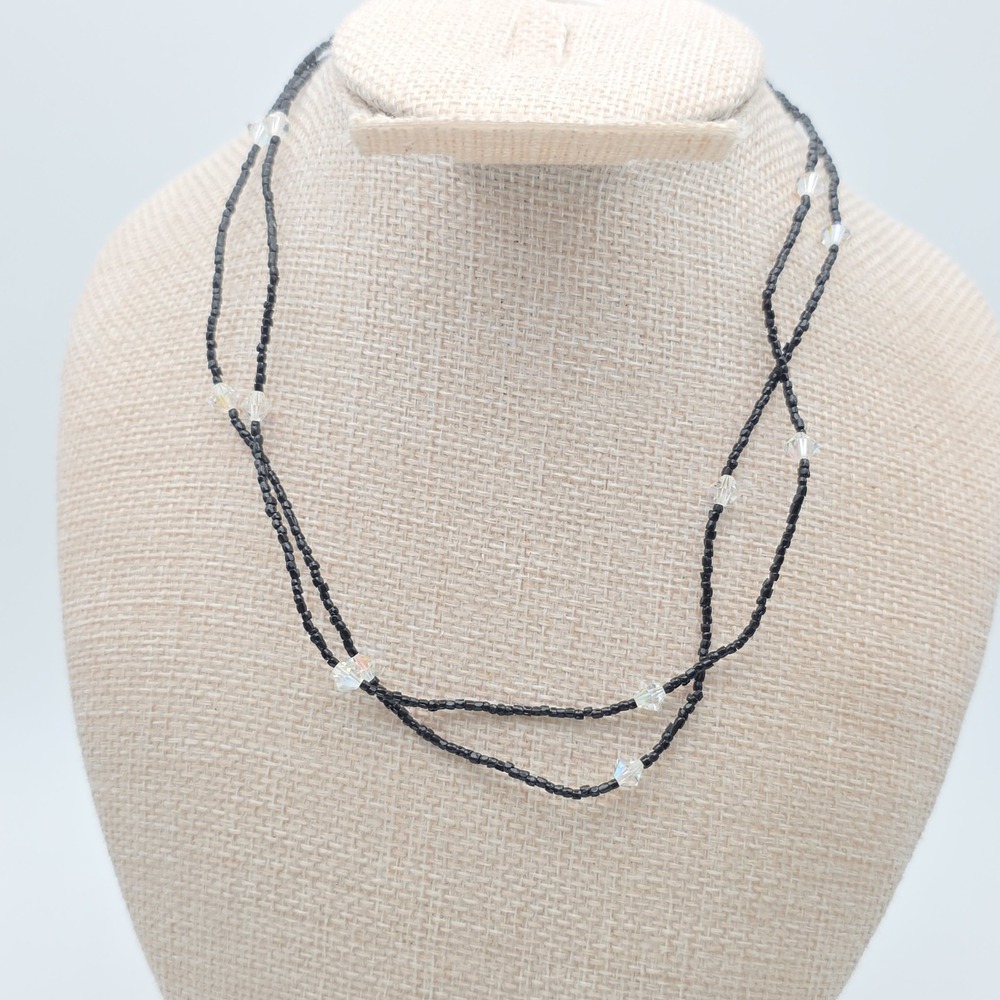 Eternity Necklace Aurora Borealis Crystals 925 Sterling Silver Glass Beads‎ 30"